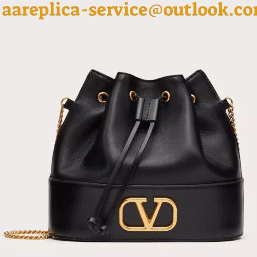 Replica Valentino VLogo Signature Mini Bucket Bag in Black Calfskin 2