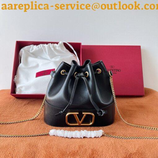 Replica Valentino VLogo Signature Mini Bucket Bag in Black Calfskin 4