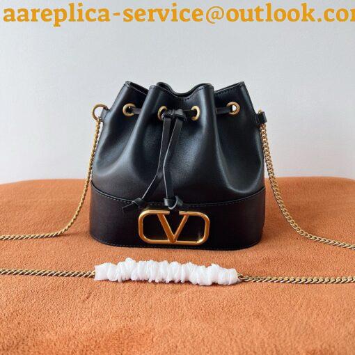 Replica Valentino VLogo Signature Mini Bucket Bag in Black Calfskin 7