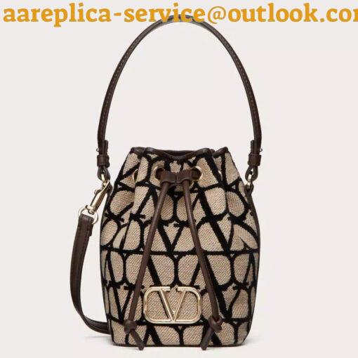 Replica Valentino VLogo Signature Mini Bucket Bag in Black Toile Iconographe