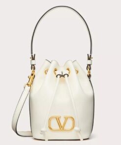 Replica Valentino VLogo Signature Mini Bucket Bag in White Calfskin