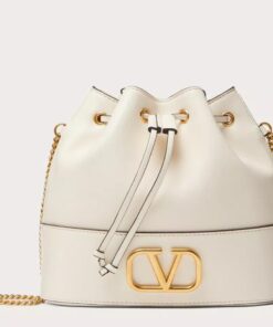 Replica Valentino VLogo Signature Mini Bucket Bag in White Calfskin 2